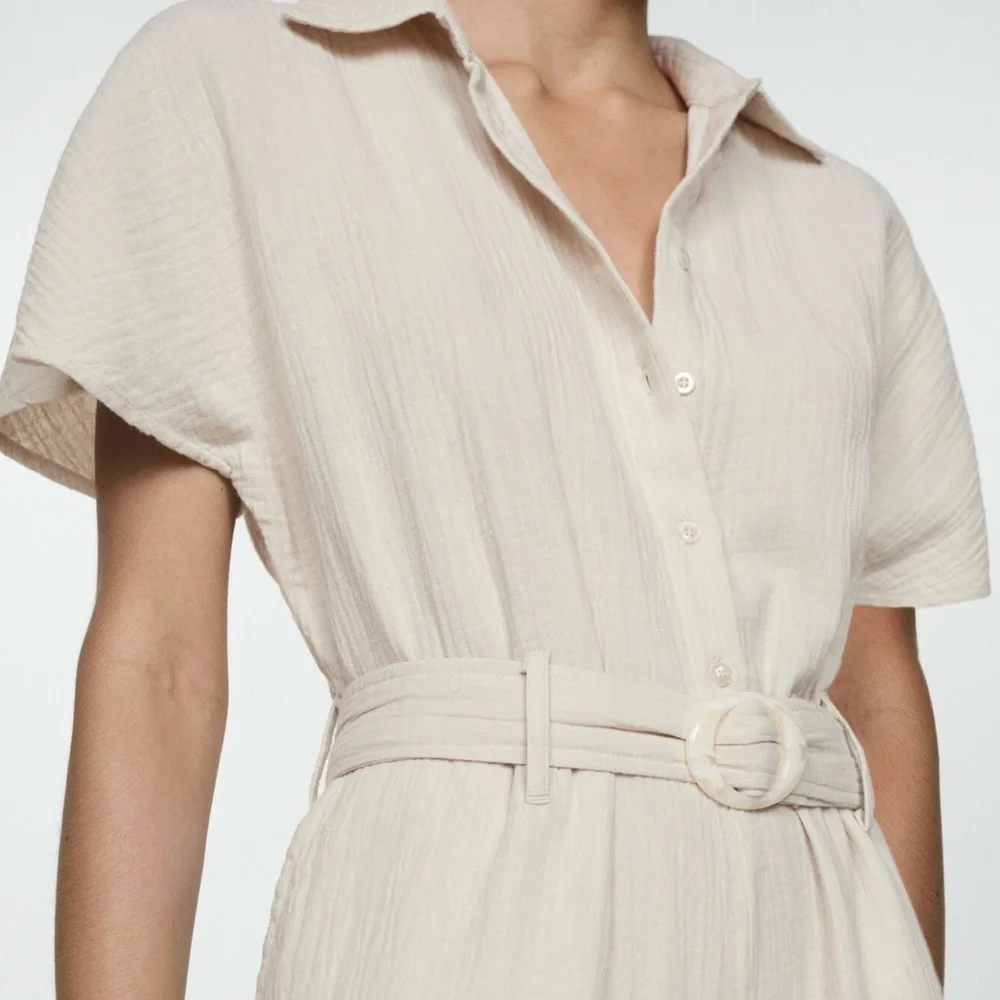 NWT Mango Belted Jumpsuit Cotton Summer Stylish Vacation Pantsuit - Picture 2 of 7
